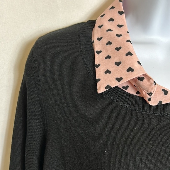 Adrianna Papell Women’s Size Medium Black Crew Neck Sweater Pink Under Shirt Top - Picture 5 of 8